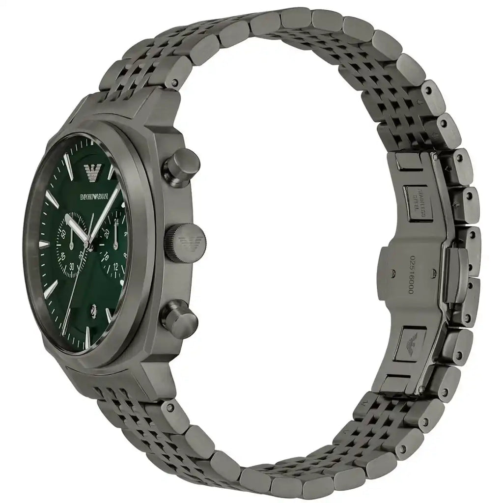 Emporio Armani Carlo AR11689 44mm Men's Chronograph Watch – Gunmetal Sunray & Gunmetal Stainless Steel Bracelet