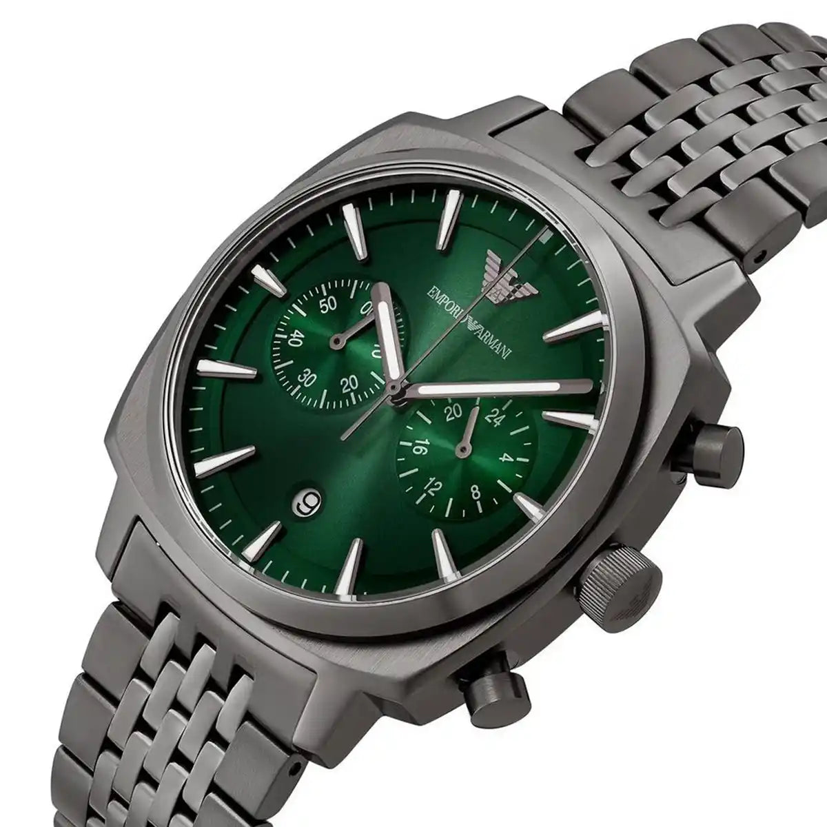 Emporio Armani Carlo AR11689 44mm Men's Chronograph Watch – Gunmetal Sunray & Gunmetal Stainless Steel Bracelet