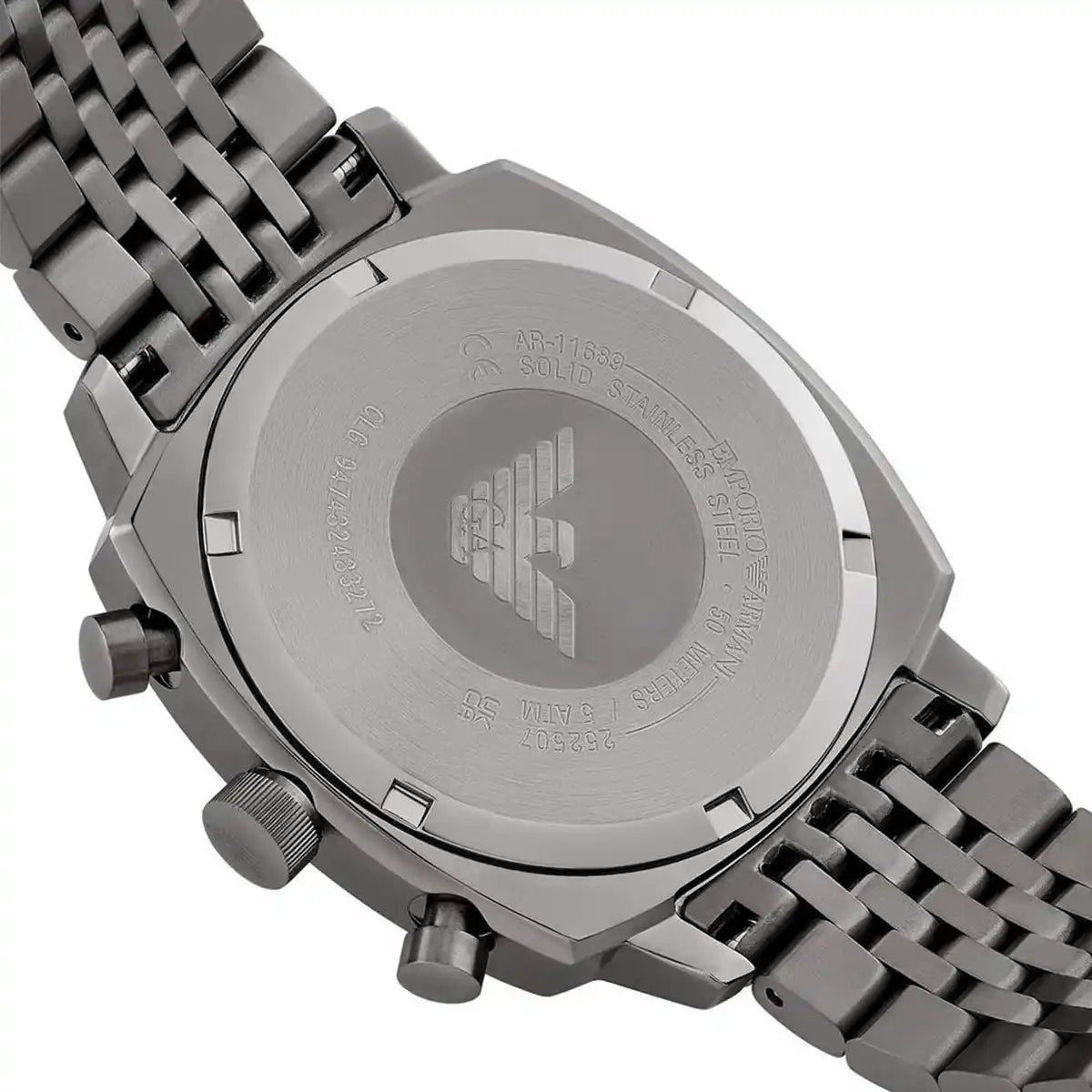 Emporio Armani Carlo AR11689 44mm Men's Chronograph Watch – Gunmetal Sunray & Gunmetal Stainless Steel Bracelet