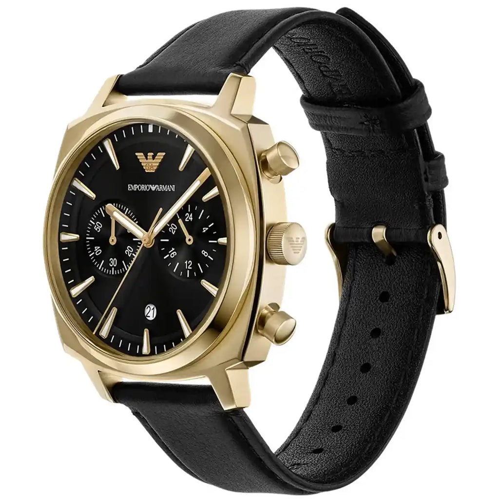 Emporio Armani Carlo AR11690 44mm Men's Chronograph Watch – Black Sunray & Black Genuine Leather Strap