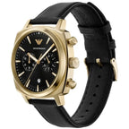 Emporio Armani Carlo AR11690 44mm Men's Chronograph Watch – Black Sunray & Black Genuine Leather Strap