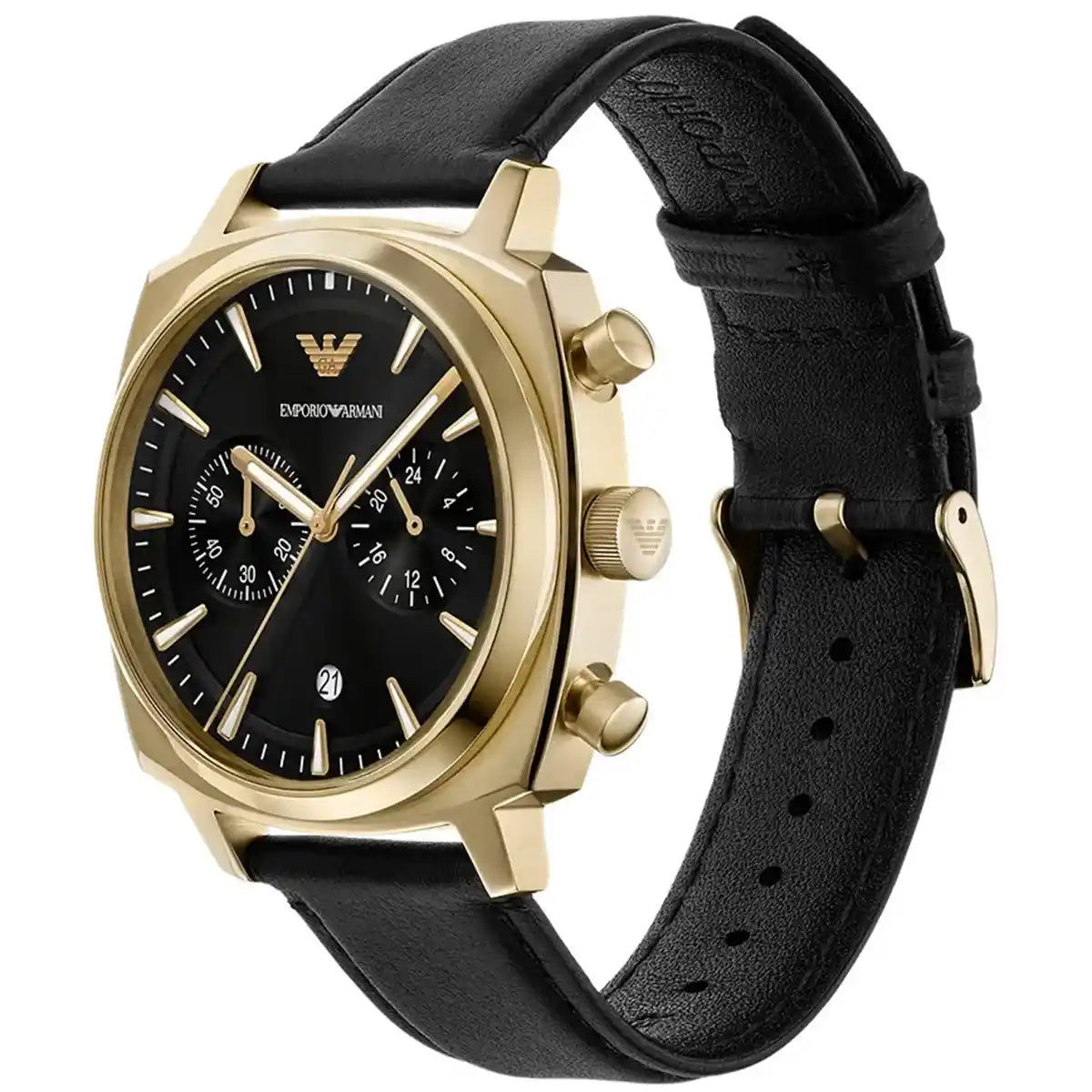 Emporio Armani Carlo AR11690 44mm Men's Chronograph Watch – Black Sunray & Black Genuine Leather Strap
