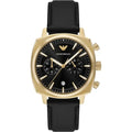 Emporio Armani Carlo AR11690 44mm Men's Chronograph Watch – Black Sunray & Black Genuine Leather Strap