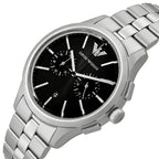 Emporio Armani Dario AR11691 43mm Men's Chronograph Watch – Black Sunray & Silver Stainless Steel Bracelet
