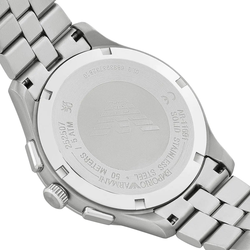 Emporio Armani Dario AR11691 43mm Men's Chronograph Watch – Black Sunray & Silver Stainless Steel Bracelet