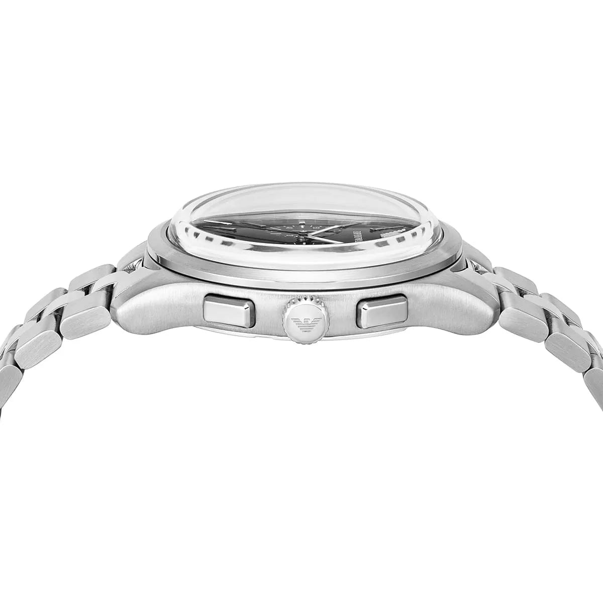 Emporio Armani Dario AR11691 43mm Men's Chronograph Watch – Black Sunray & Silver Stainless Steel Bracelet