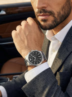 Emporio Armani Dario AR11691 43mm Men's Chronograph Watch – Black Sunray & Silver Stainless Steel Bracelet