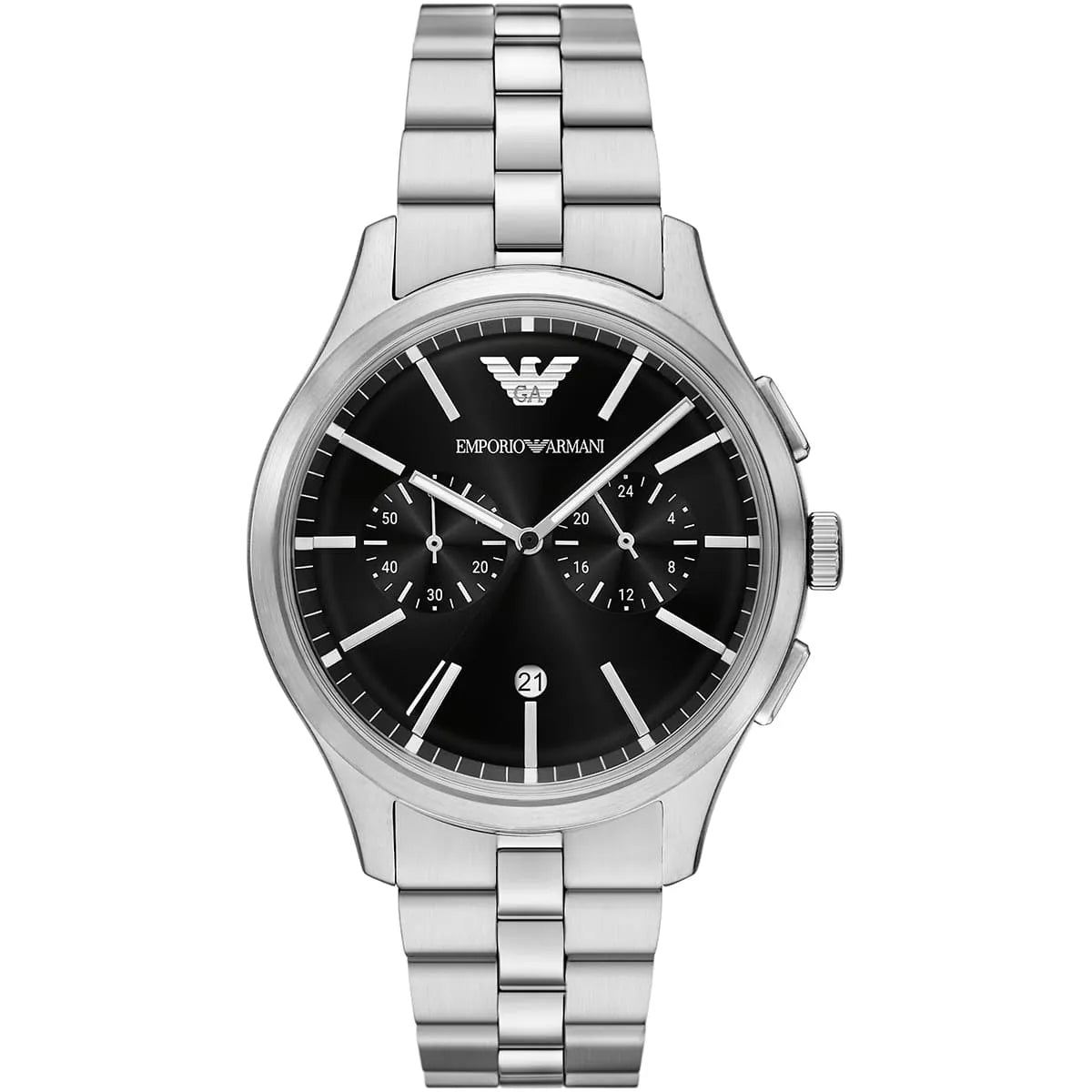 Emporio Armani Dario AR11691 43mm Men's Chronograph Watch – Black Sunray & Silver Stainless Steel Bracelet