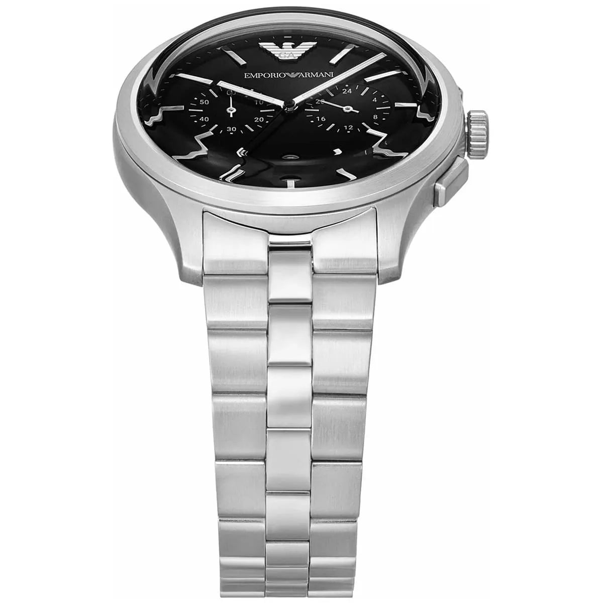 Emporio Armani Dario AR11691 43mm Men's Chronograph Watch – Black Sunray & Silver Stainless Steel Bracelet