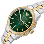 Emporio Armani Dario AR11692 43mm Men's Chronograph Watch – Green Sunray & Silver Stainless Steel Bracelet