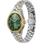 Emporio Armani Dario AR11692 43mm Men's Chronograph Watch – Green Sunray & Silver Stainless Steel Bracelet