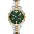 Emporio Armani Dario AR11692 43mm Men's Chronograph Watch – Green Sunray & Silver Stainless Steel Bracelet