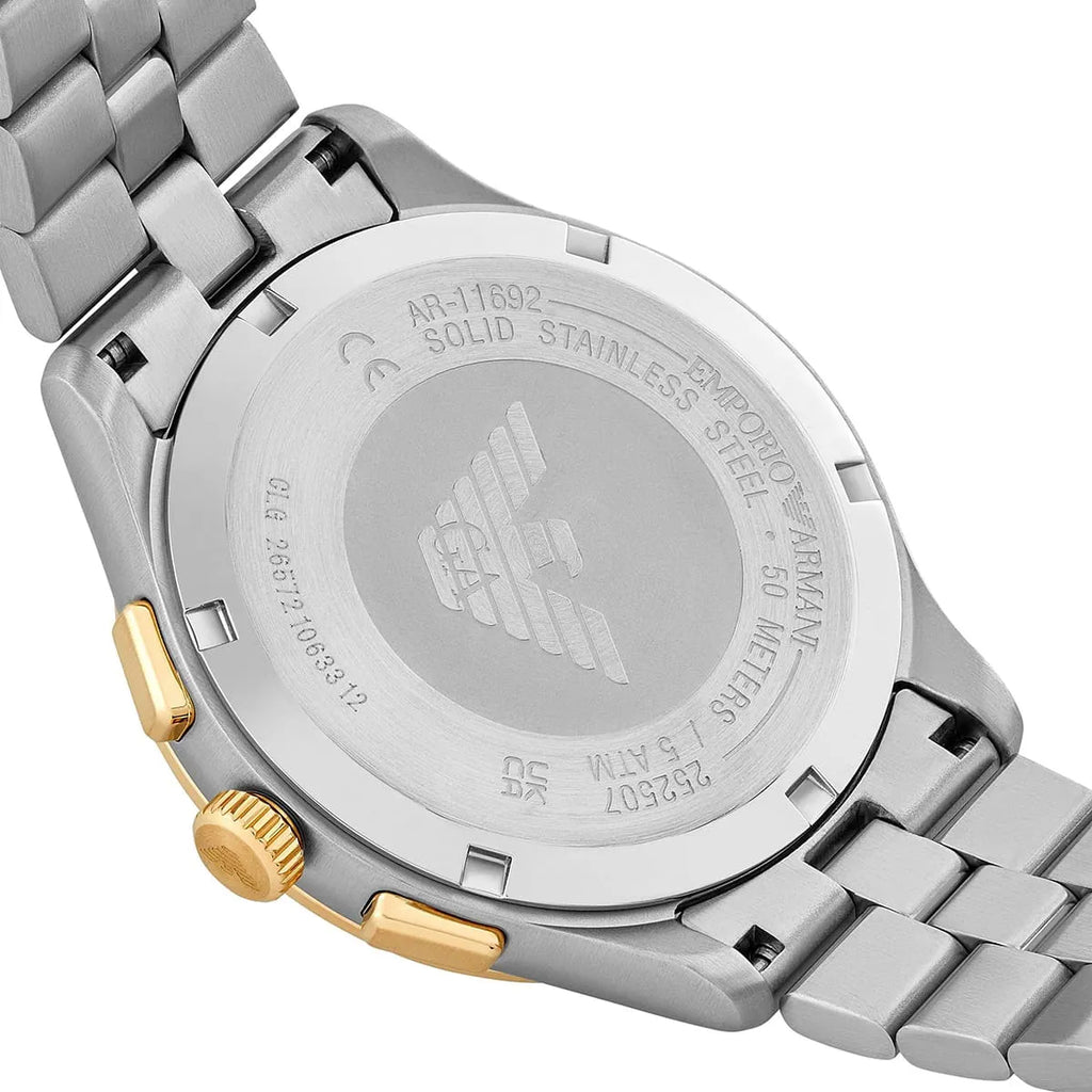 Emporio Armani Dario AR11692 43mm Men's Chronograph Watch – Green Sunray & Silver Stainless Steel Bracelet