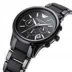 Emporio Armani Ceramica AR1452 43mm Men's Chronograph Watch – Black & Silver-Tone Stainless Steel Bracelet