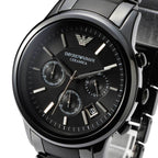 Emporio Armani Ceramica AR1452 43mm Men's Chronograph Watch – Black & Silver-Tone Stainless Steel Bracelet