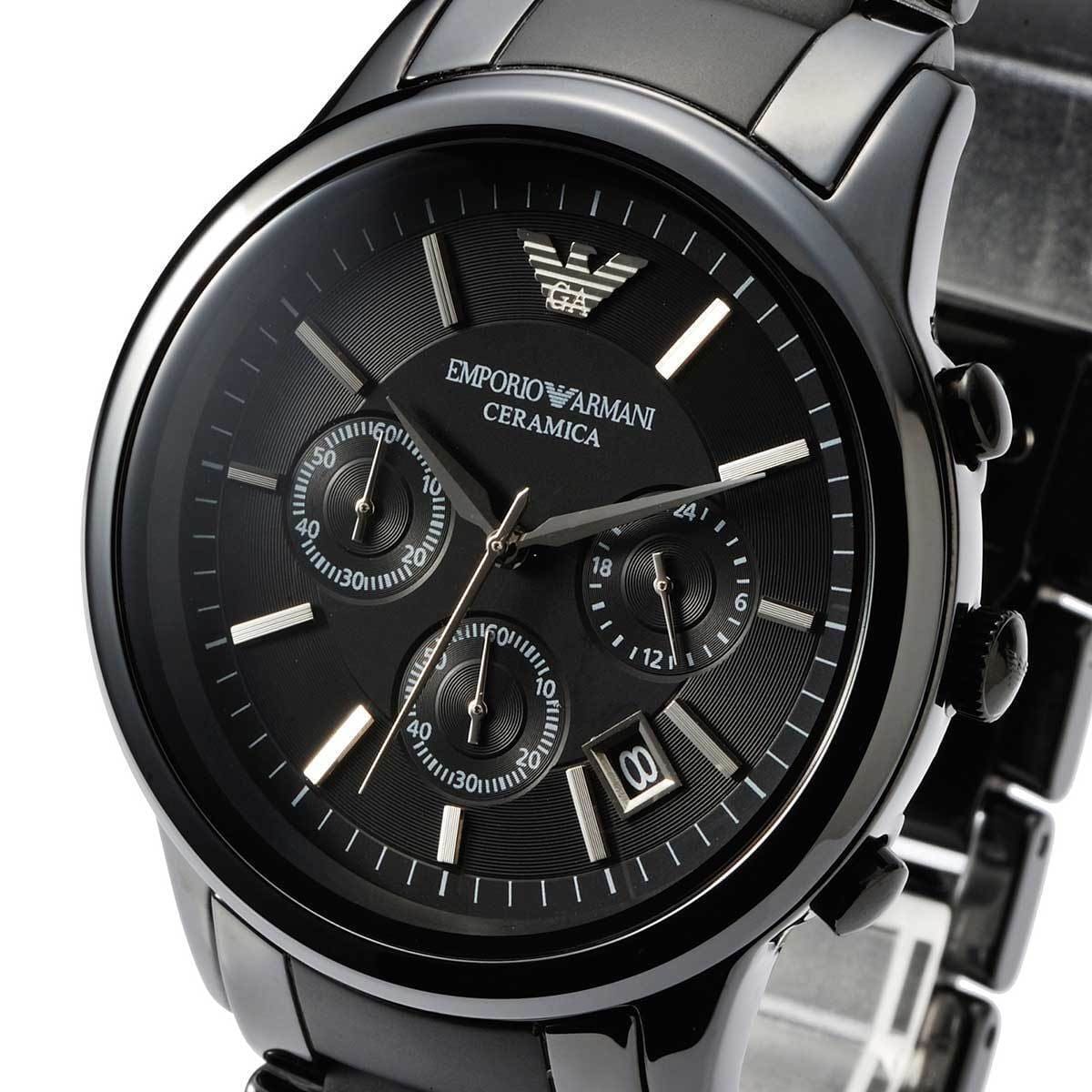 Emporio Armani Ceramica AR1452 43mm Men's Chronograph Watch – Black & Silver-Tone Stainless Steel Bracelet