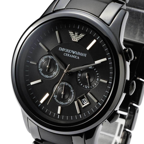 Emporio Armani Ceramica AR1452 43mm Men's Chronograph Watch – Black & Silver-Tone Stainless Steel Bracelet