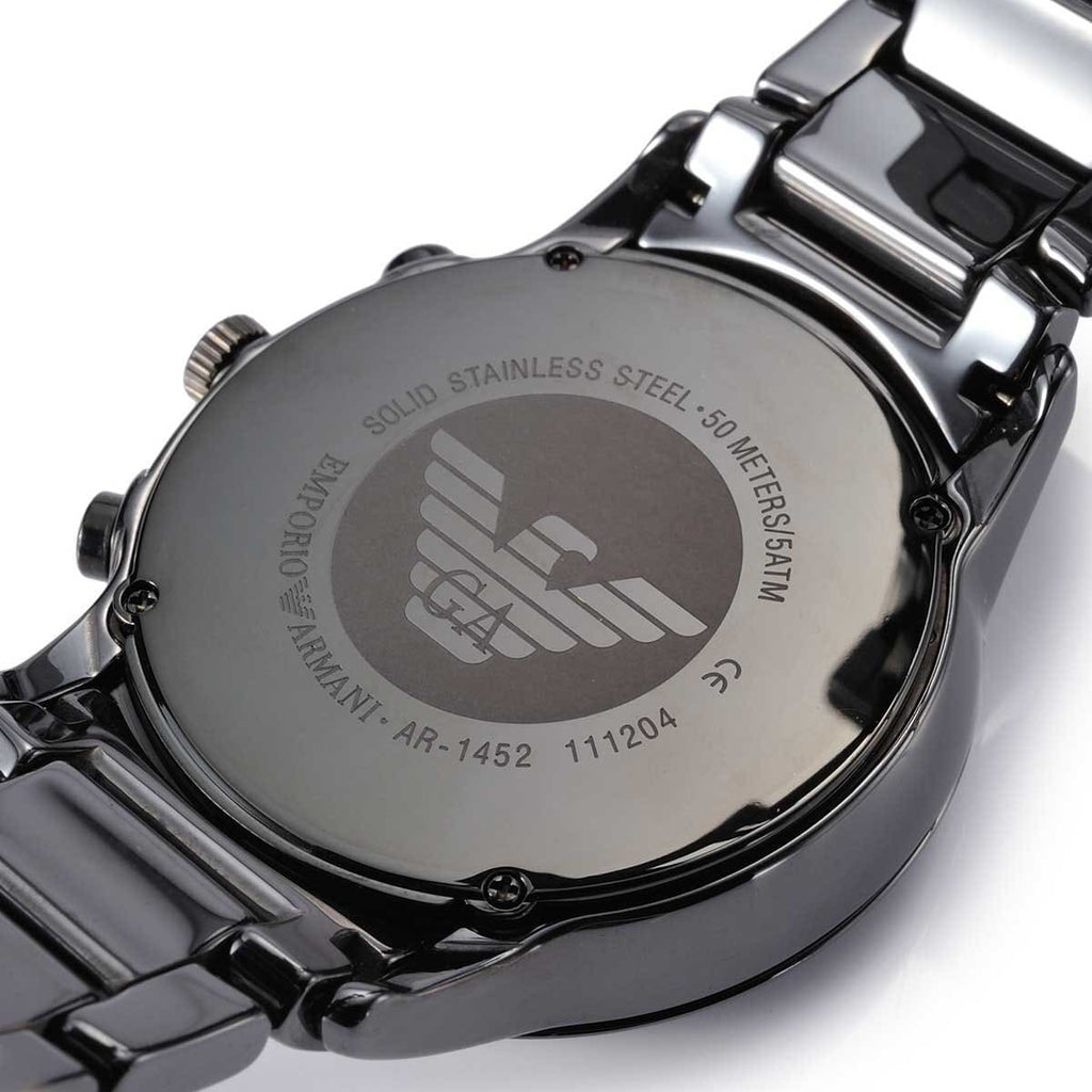 Emporio Armani Ceramica AR1452 43mm Men's Chronograph Watch – Black & Silver-Tone Stainless Steel Bracelet