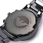 Emporio Armani Ceramica AR1452 43mm Men's Chronograph Watch – Black & Silver-Tone Stainless Steel Bracelet