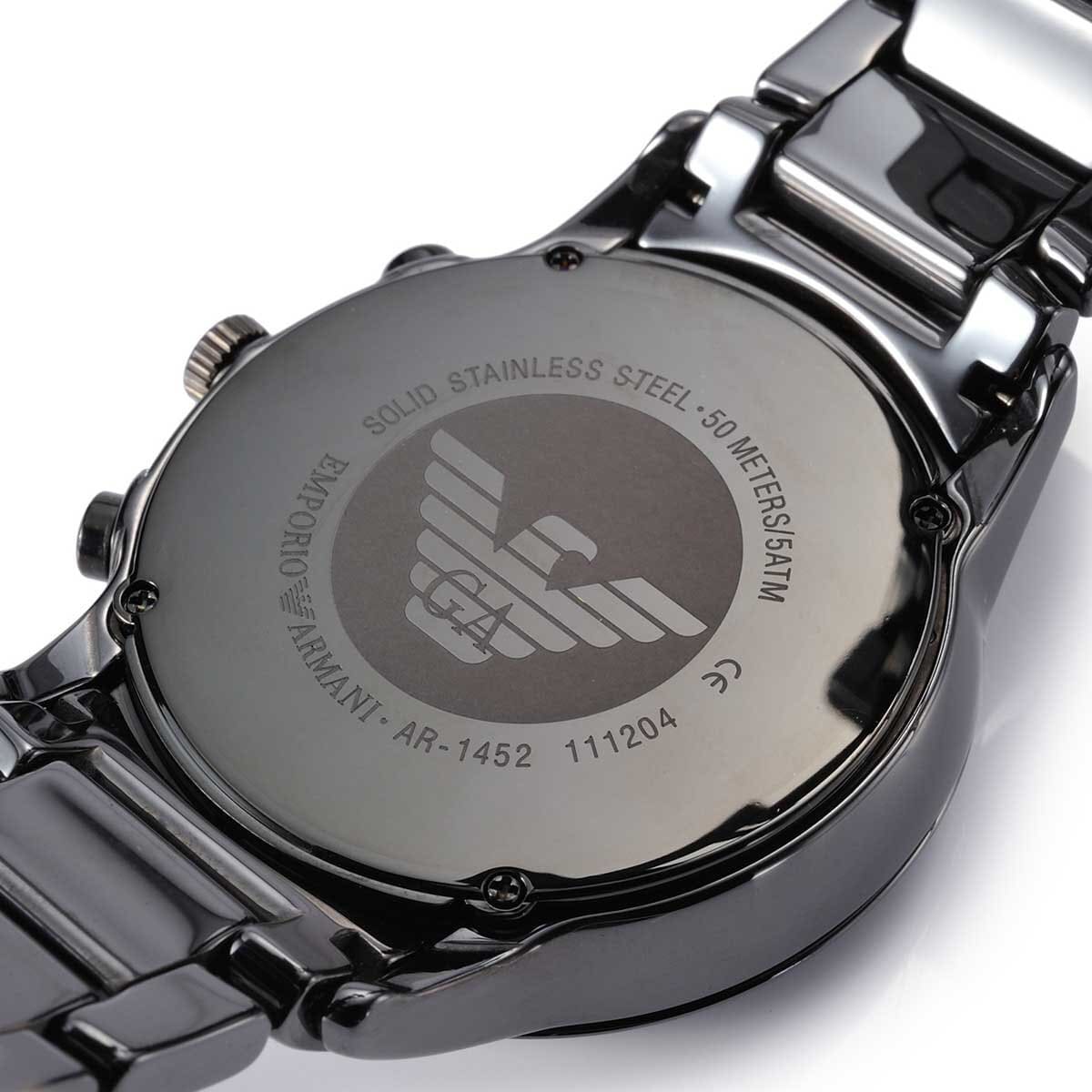 Emporio Armani Ceramica AR1452 43mm Men's Chronograph Watch – Black & Silver-Tone Stainless Steel Bracelet