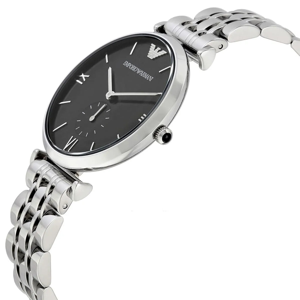 Emporio Armani Gianni AR1676 40mm Men's Quartz Watch – Black & Silver-Tone Stainless Steel Bracelet