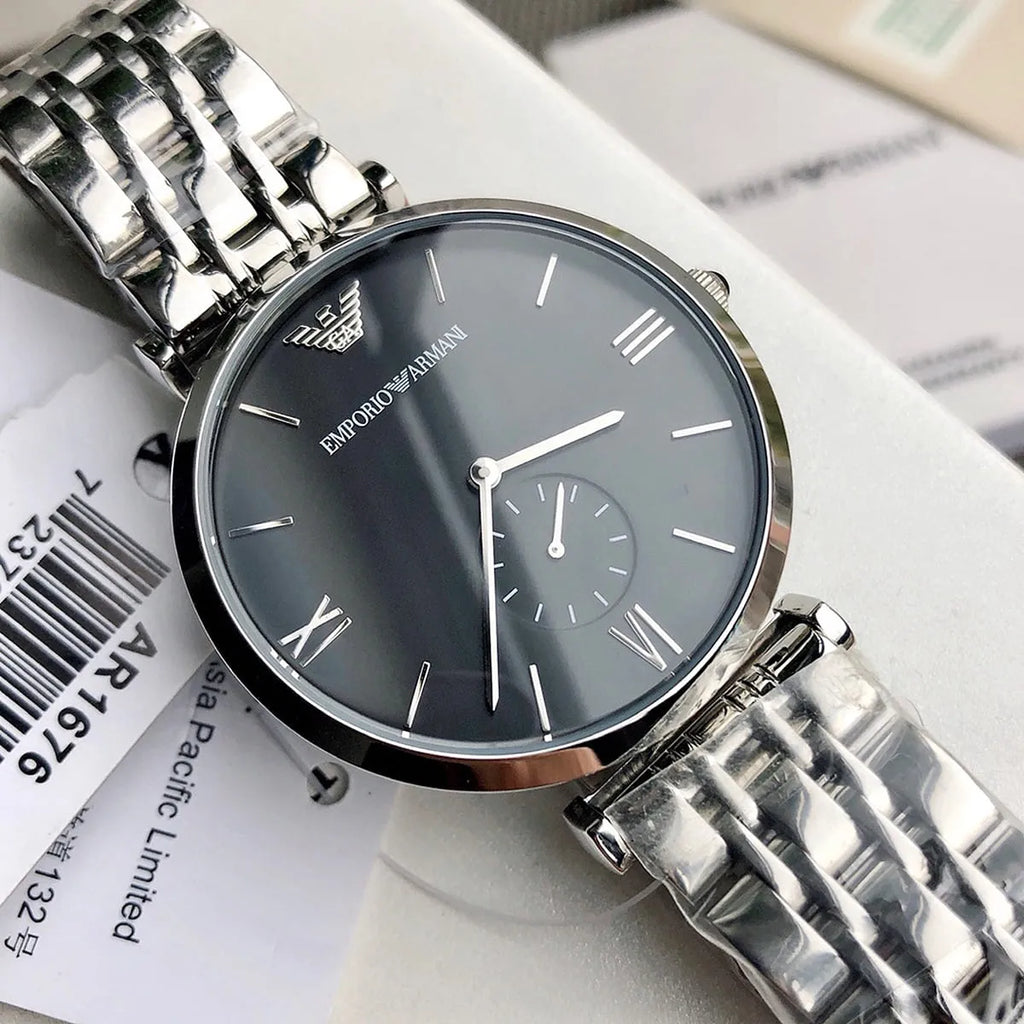 Emporio Armani Gianni AR1676 40mm Men's Quartz Watch – Black & Silver-Tone Stainless Steel Bracelet