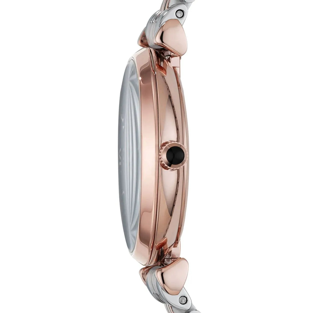 Emporio Armani Gianni T-Bar AR1725 32mm Women's Quartz Watch – Two-Tone Sunray & Two-Tone Silver and Rose Gold Stainless Steel Bracelet