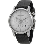 Emporio Armani Luigi AR1810 41mm Men's Chronograph Watch – White Textured & Black Genuine Leather Strap