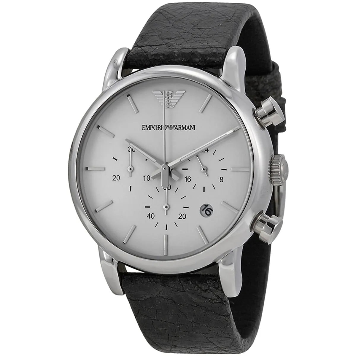 Emporio Armani Luigi AR1810 41mm Men's Chronograph Watch – White Textured & Black Genuine Leather Strap