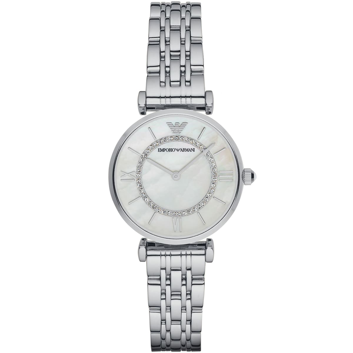 Emporio Armani Gianni T-Bar AR1908 32mm Women's Quartz Watch – White & Silver-Tone Stainless Steel Bracelet
