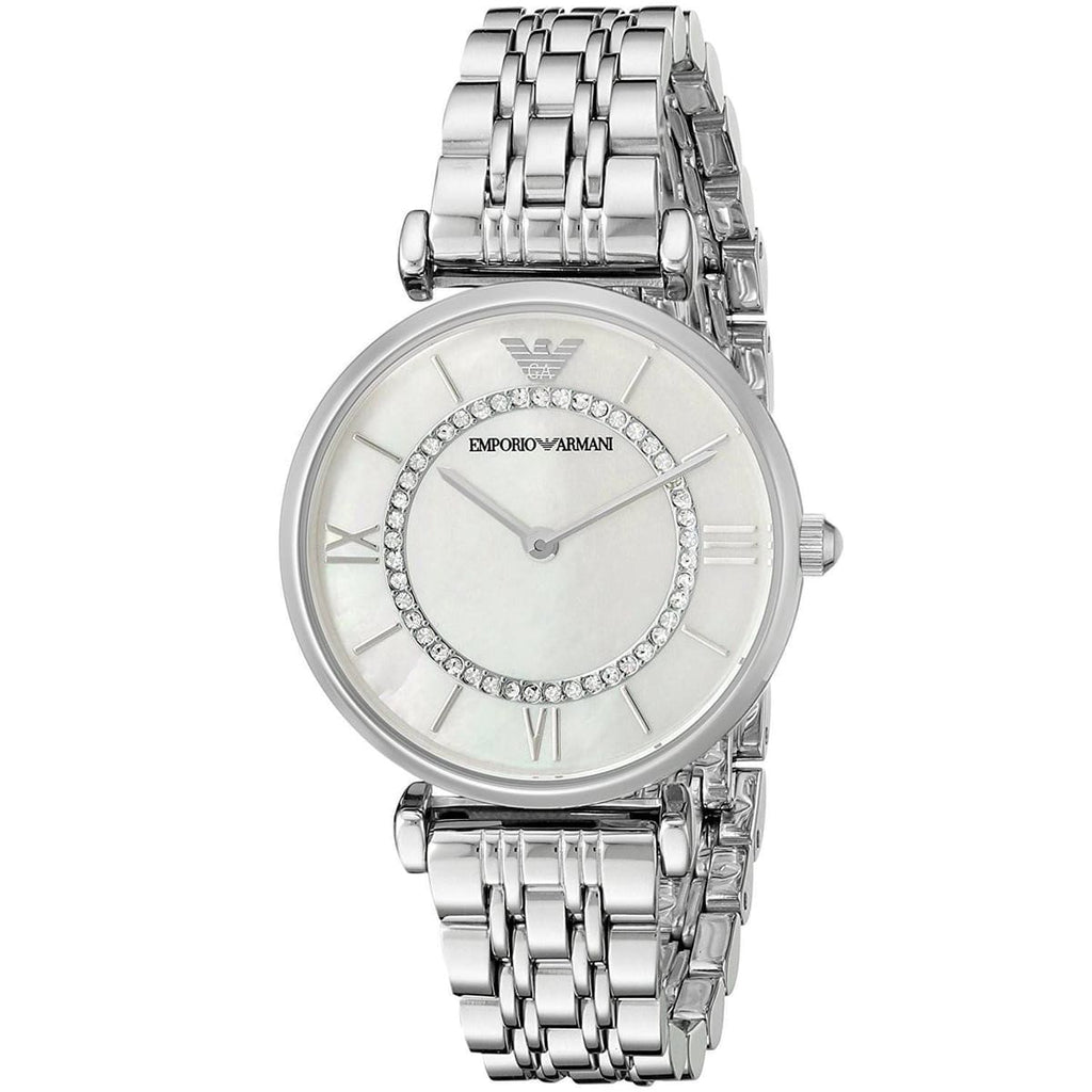 Emporio Armani Gianni T-Bar AR1908 32mm Women's Quartz Watch – White & Silver-Tone Stainless Steel Bracelet