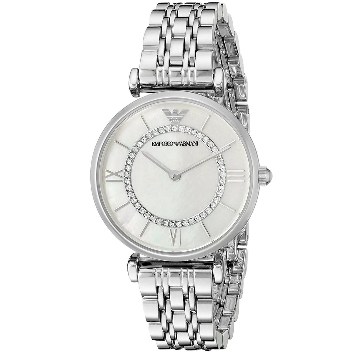 Emporio Armani Gianni T-Bar AR1908 32mm Women's Quartz Watch – White & Silver-Tone Stainless Steel Bracelet