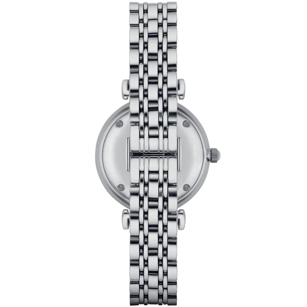 Emporio Armani Gianni T-Bar AR1908 32mm Women's Quartz Watch – White & Silver-Tone Stainless Steel Bracelet