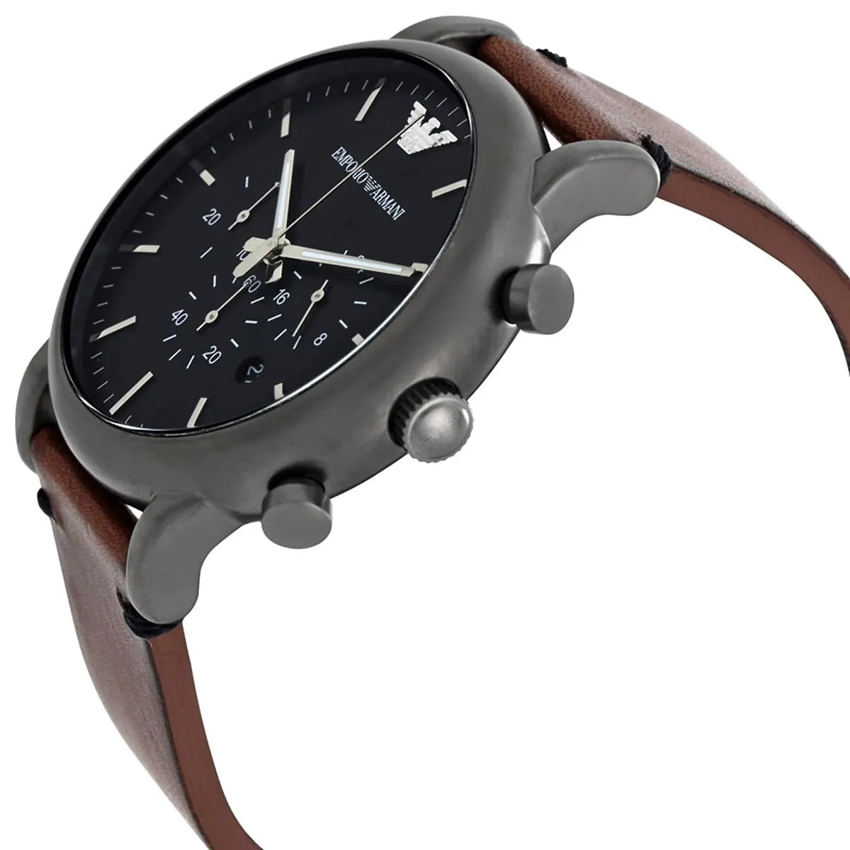 Emporio Armani Luigi AR1919 46mm Men's Chronograph Watch – Black & Gunmetal Genuine Leather Strap