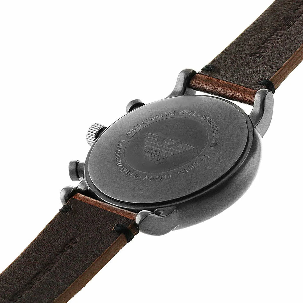 Emporio Armani Luigi AR1919 46mm Men's Chronograph Watch – Black & Gunmetal Genuine Leather Strap