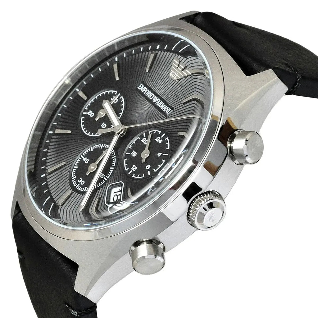 Emporio Armani Signature AR1975 43mm Men's Chronograph Watch – Brown Sunray & Brown Genuine Leather Strap
