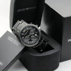 Emporio Armani Renato AR2454 43mm Men's Chronograph Watch – Black Sunray & Black Stainless Steel Bracelet