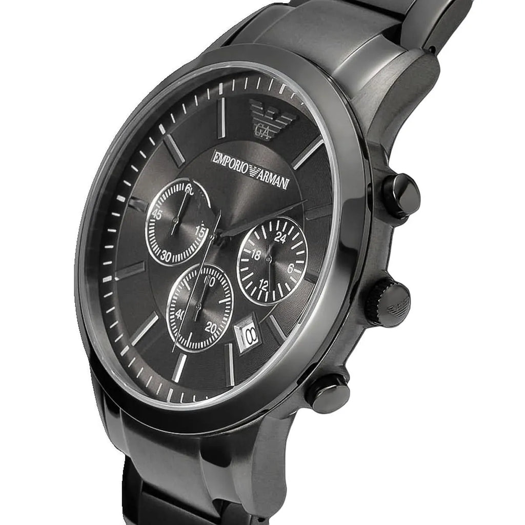Emporio Armani Renato AR2454 43mm Men's Chronograph Watch – Black Sunray & Black Stainless Steel Bracelet