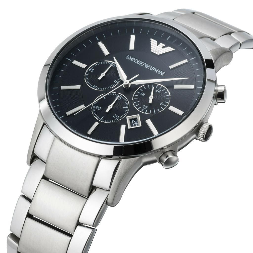 Emporio Armani Renato AR2460 46mm Men's Chronograph Watch – Black & Silver Stainless Steel Bracelet