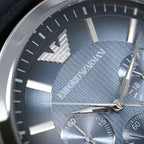 Emporio Armani Renato AR2473 43mm Men's Chronograph Watch – Navy Blue Textured & Navy Blue Genuine Leather Strap