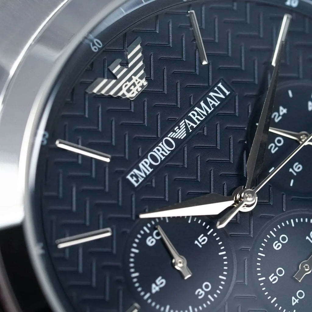 Emporio Armani Renato AR2486 43mm Men's Chronograph Watch – Navy Blue Textured & Blue Stainless Steel Bracelet