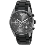 Emporio Armani Tazio AR5889 43mm Men's Chronograph Watch – Grey & Gunmetal Genuine Leather Strap