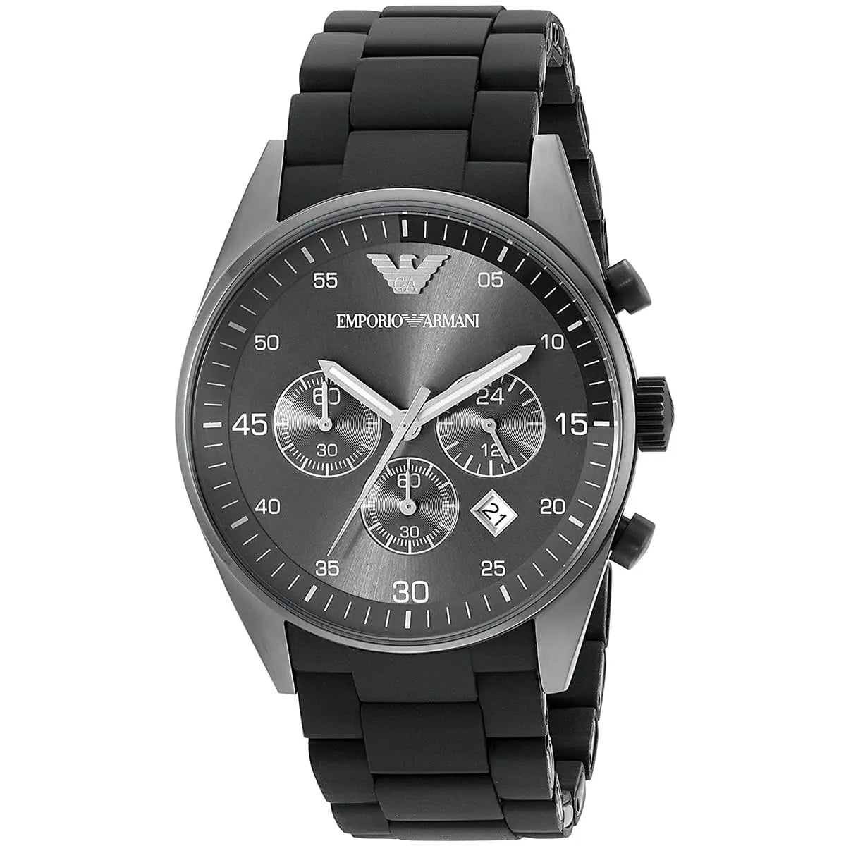 Emporio Armani Tazio AR5889 43mm Men's Chronograph Watch – Grey & Gunmetal Genuine Leather Strap