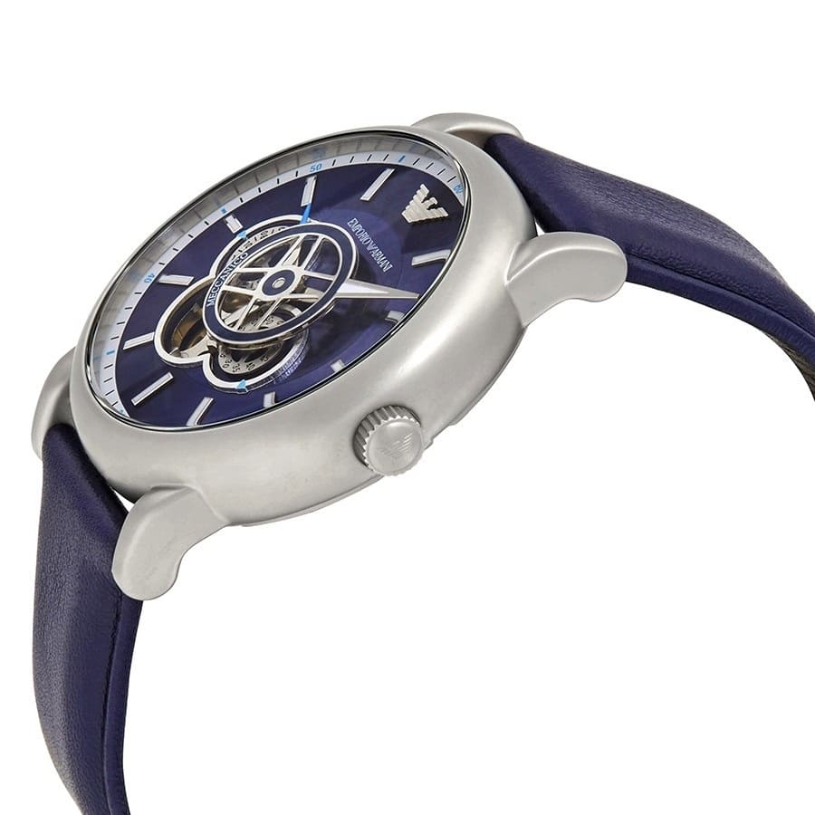 Emporio Armani Luigi AR60011 43mm Men's Automatic Watch – Navy Blue Open-Heart & Blue Genuine Leather Strap