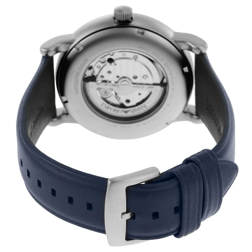 Emporio Armani Luigi AR60011 43mm Men's Automatic Watch – Navy Blue Open-Heart & Blue Genuine Leather Strap