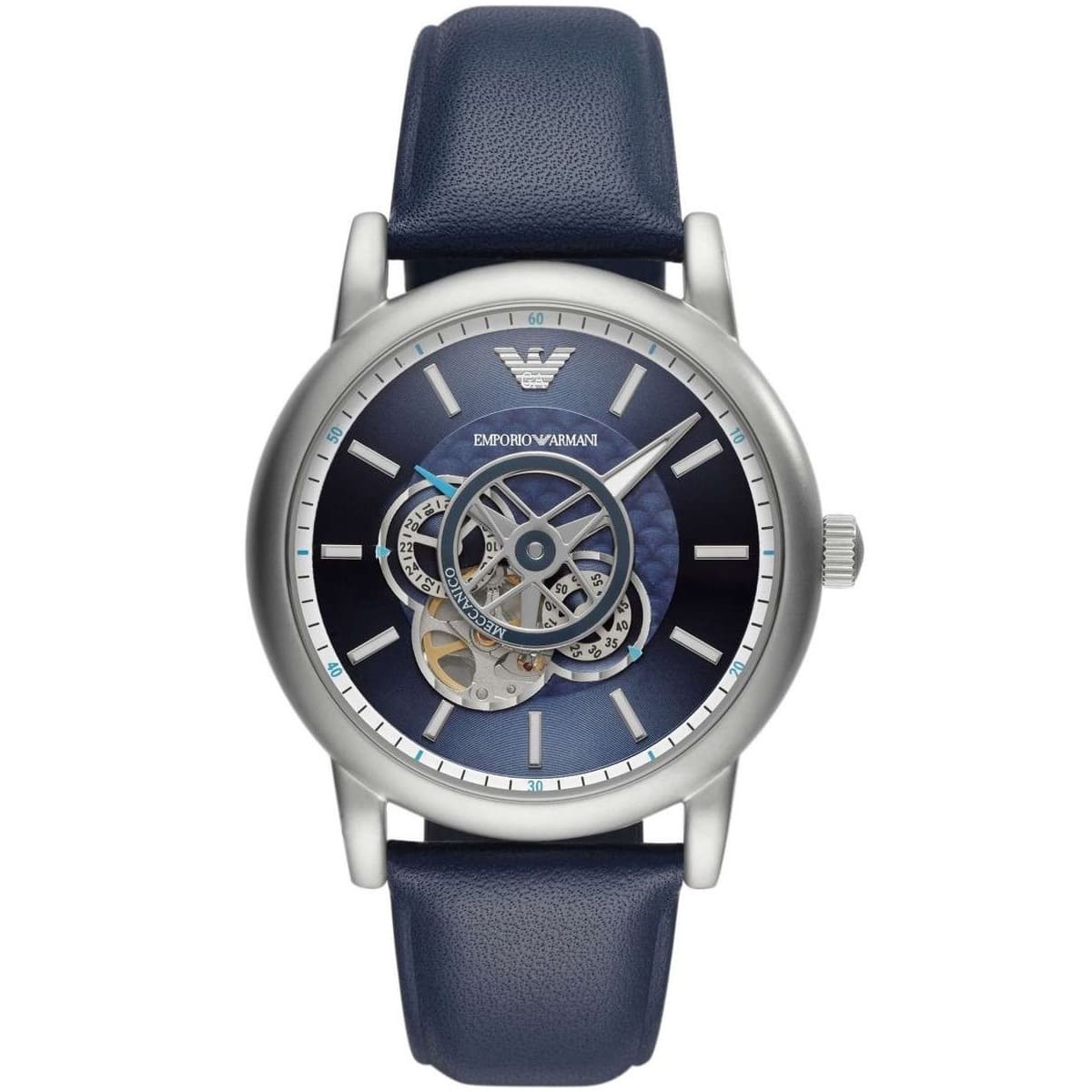 Emporio Armani Luigi AR60011 43mm Men's Automatic Watch – Navy Blue Open-Heart & Blue Genuine Leather Strap
