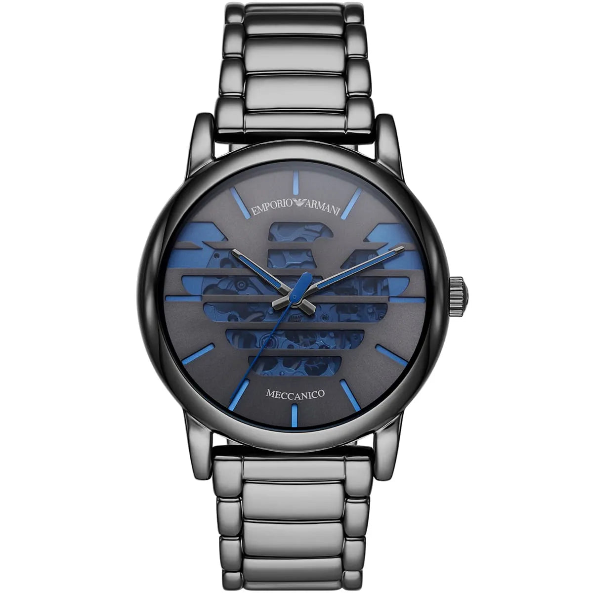 Emporio Armani Luigi AR60029 43mm Men's Automatic Watch – Gunmetal Skeleton & Gunmetal Stainless Steel Bracelet