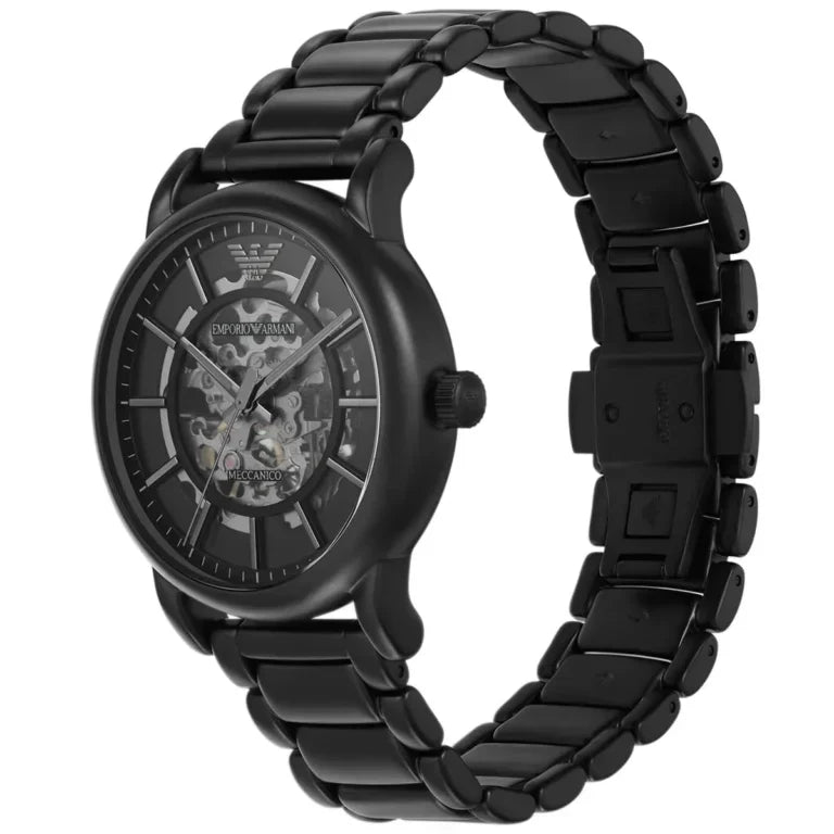 Emporio Armani Luigi AR60045 43mm Men's Automatic Watch – Black Skeleton & Black Stainless Steel Bracelet