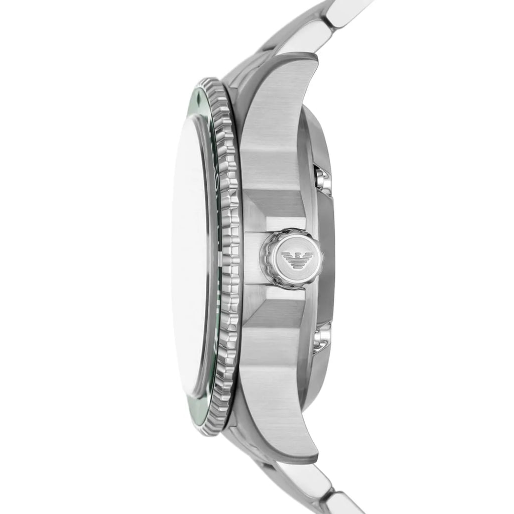 Emporio Armani Meccanico AR60061 Men's Automatic Watch – Green Skeleton & Silver-Tone Stainless Steel Bracelet