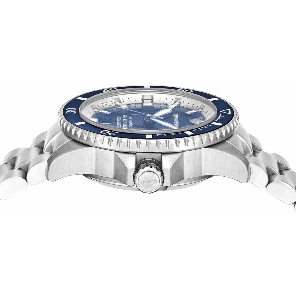 Emporio Armani Sea Explorer AR60079 42mm Men's Automatic Watch – Blue Sunray & Blue Stainless Steel Bracelet